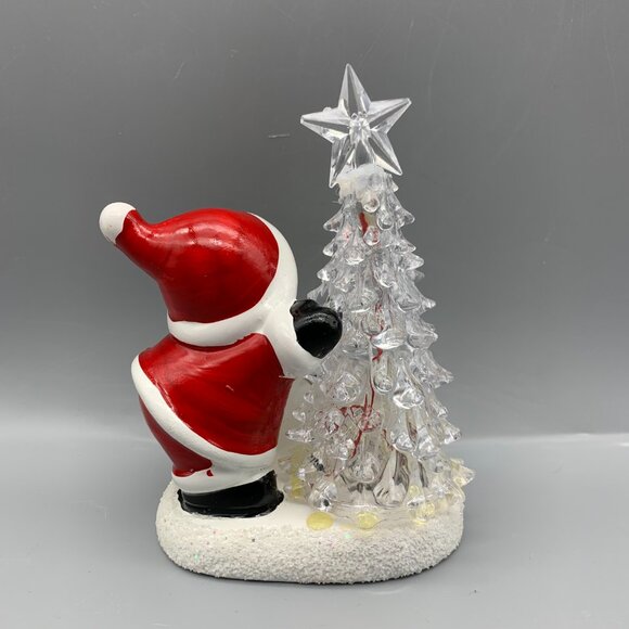 Cute Ceramic Snowman Dressed like Santa with Clear Light-Up Tree - Picture 4 of 10